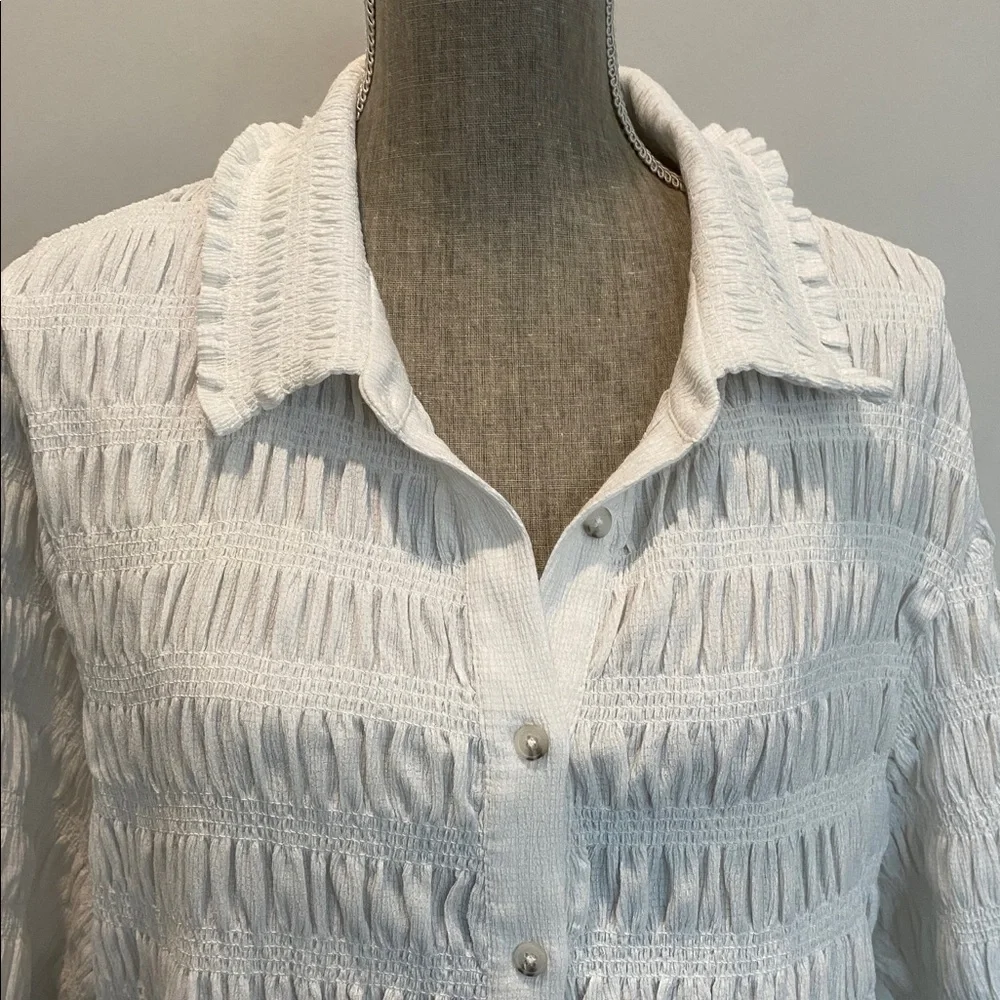 MAEVE Anthropologie Smocked Button Front Top Ivory Natural Cottagecore Chic 2X - Picture 11 of 16